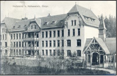 Czarno-białe zdjęcie dawnego budynku głównego szpitala.