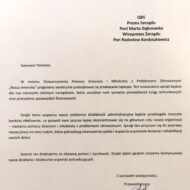 Podziękowanie dla firmy QBS, tekst na papierze firmowym nasza ameryka