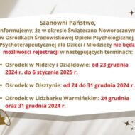 Więcej o: Informacja nt. rejestracji telefonicznej do Ośrodków Środowiskowej Opieki Psychologicznej i Psychoterapeutycznej.